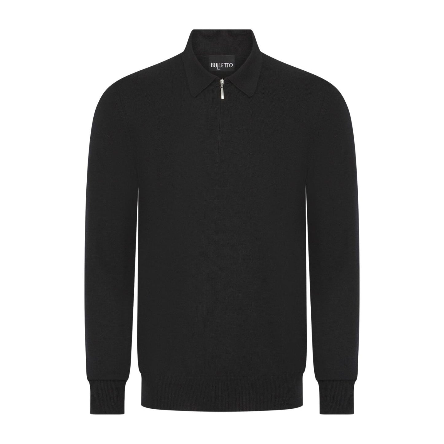 Bulletto Zipped Knitted Polo Shirt Sleeved - Black