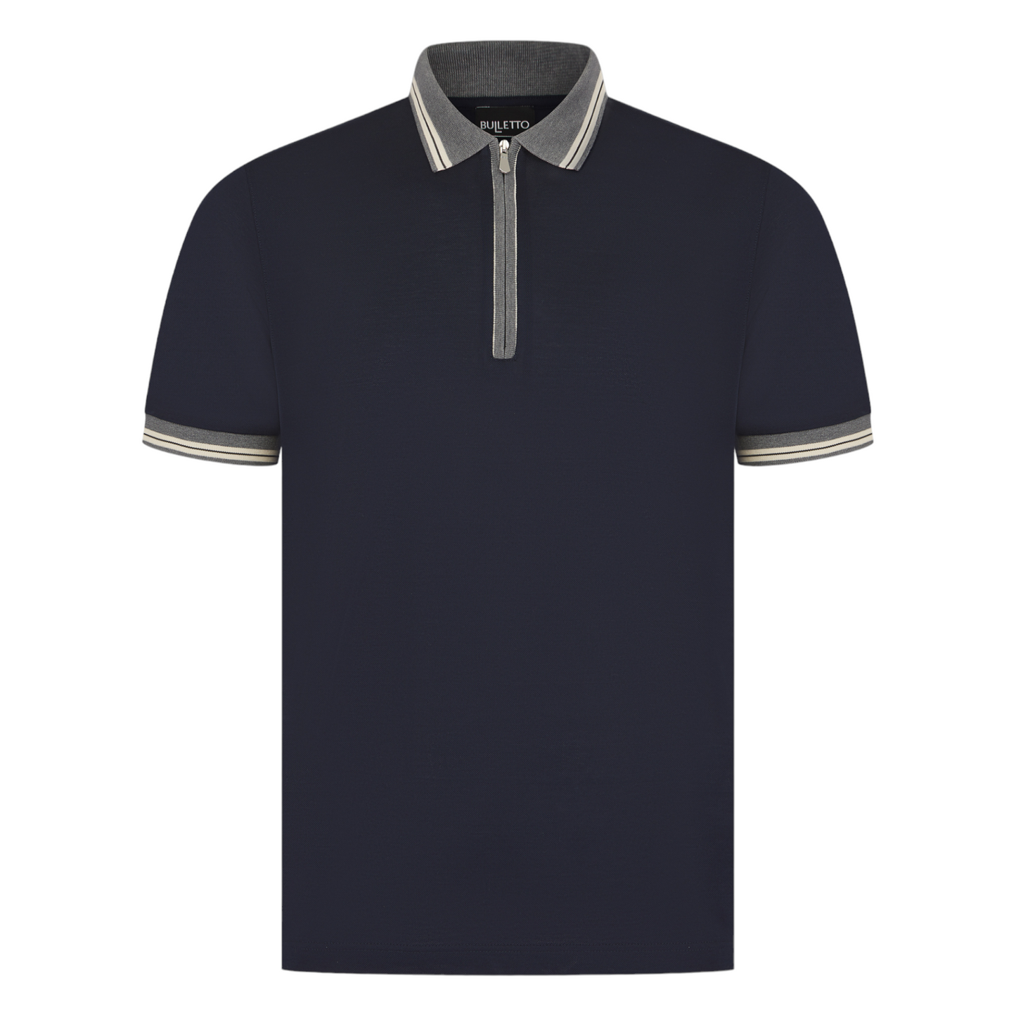 Bulletto Pique Zipped Polo Shirt - Navy / Grey