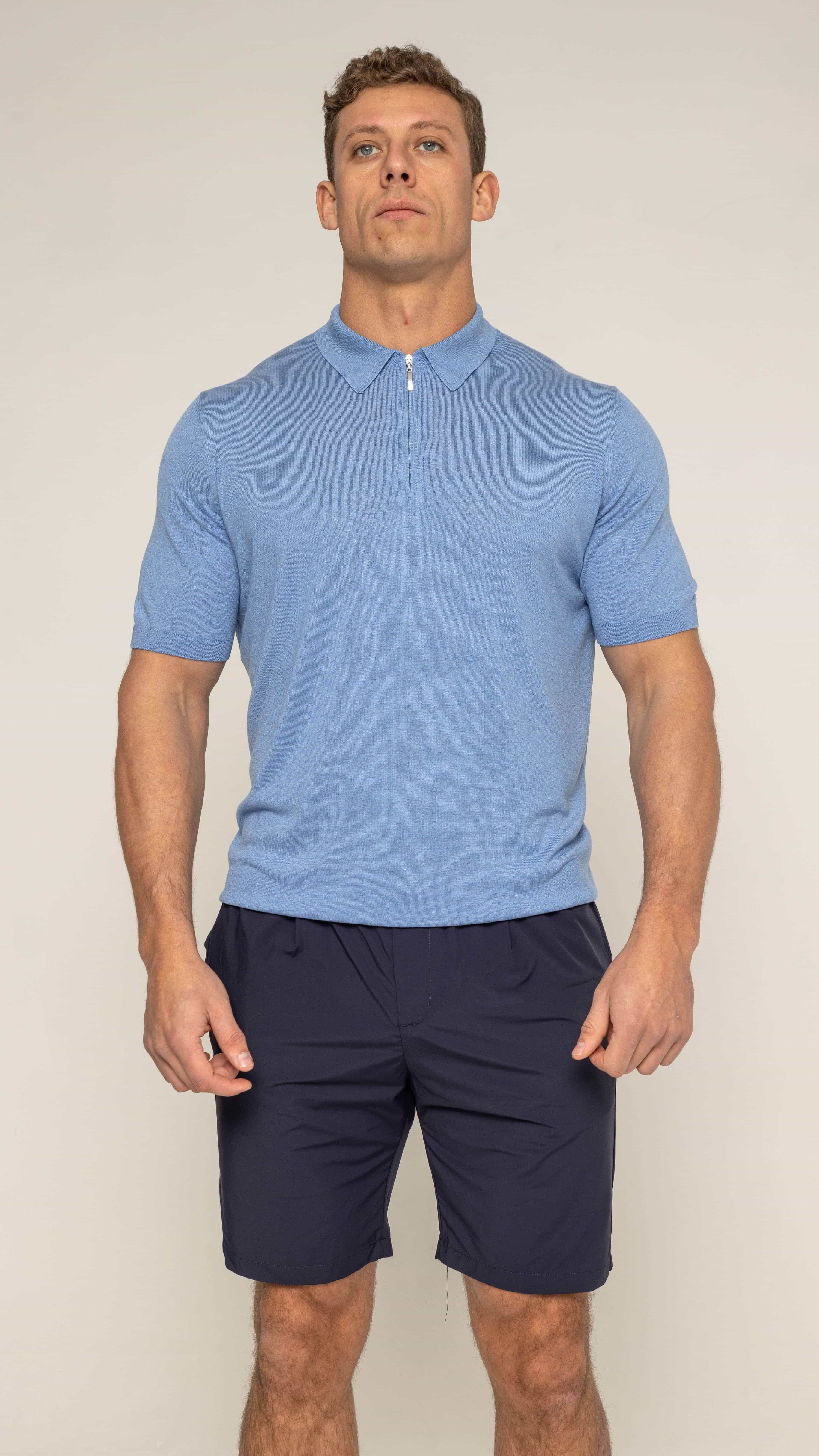 Bulletto Zipped Knitted Polo Shirt - Sky