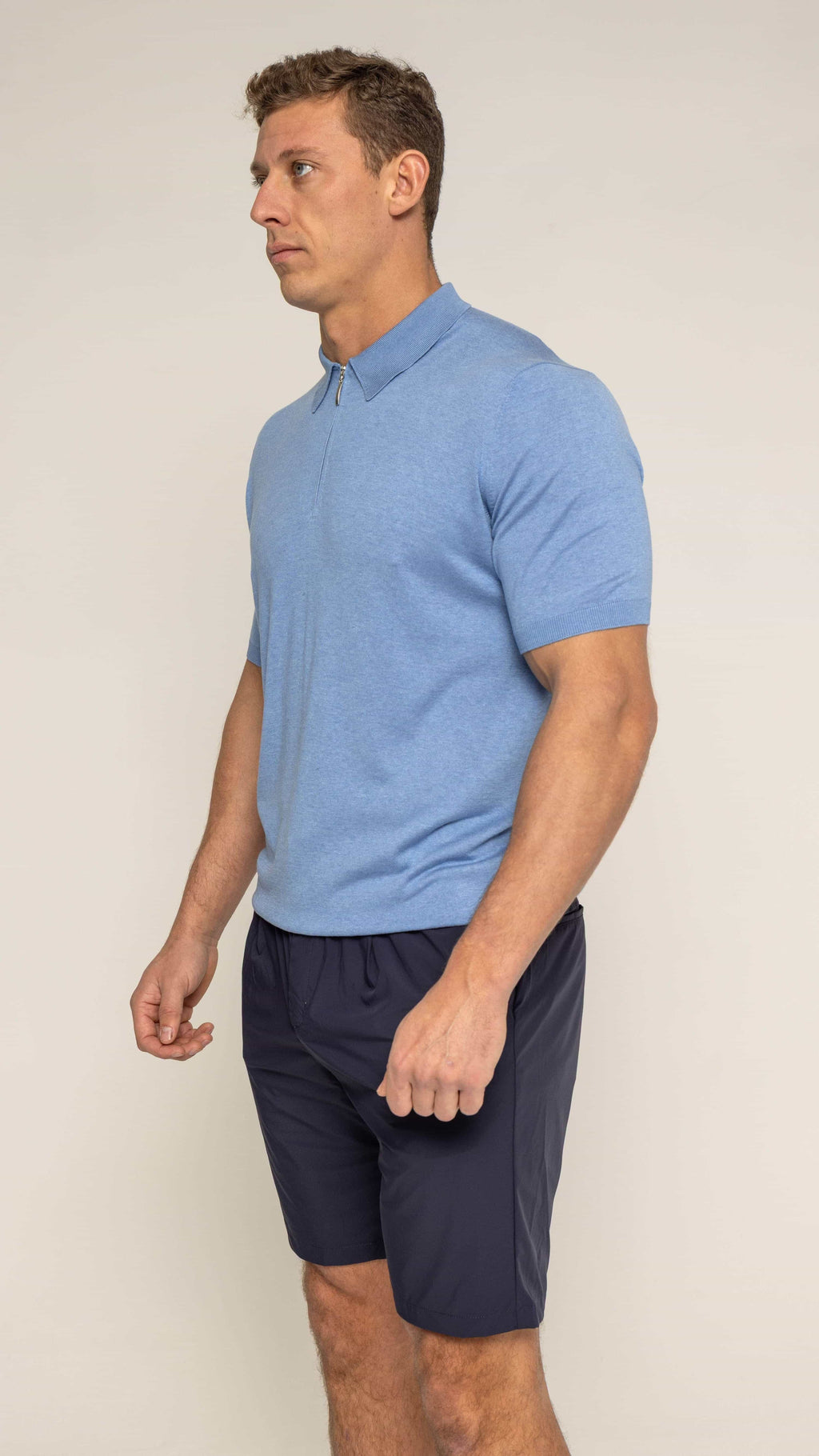 Bulletto Zipped Knitted Polo Shirt - Sky