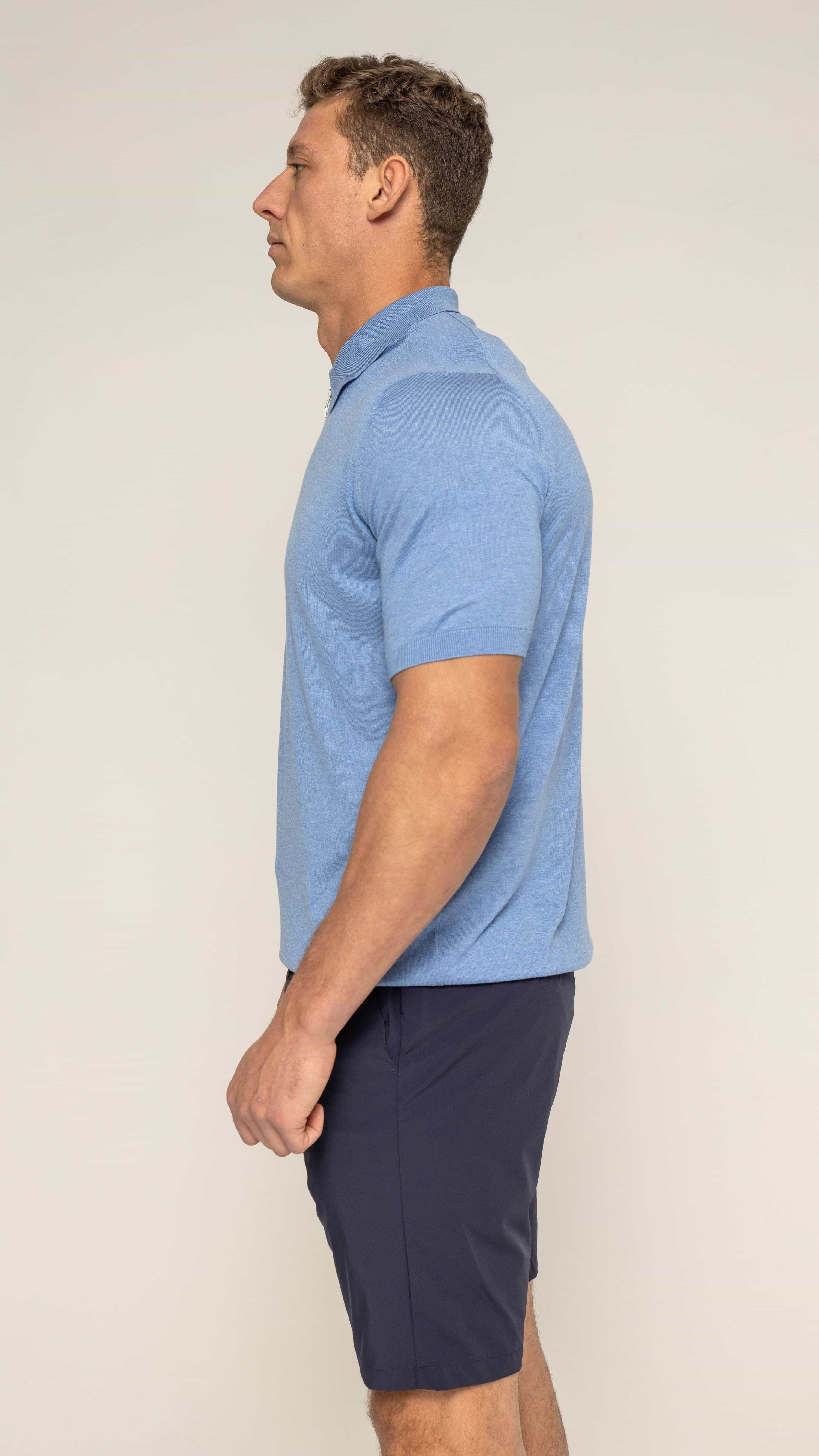 Bulletto Zipped Knitted Polo Shirt - Sky