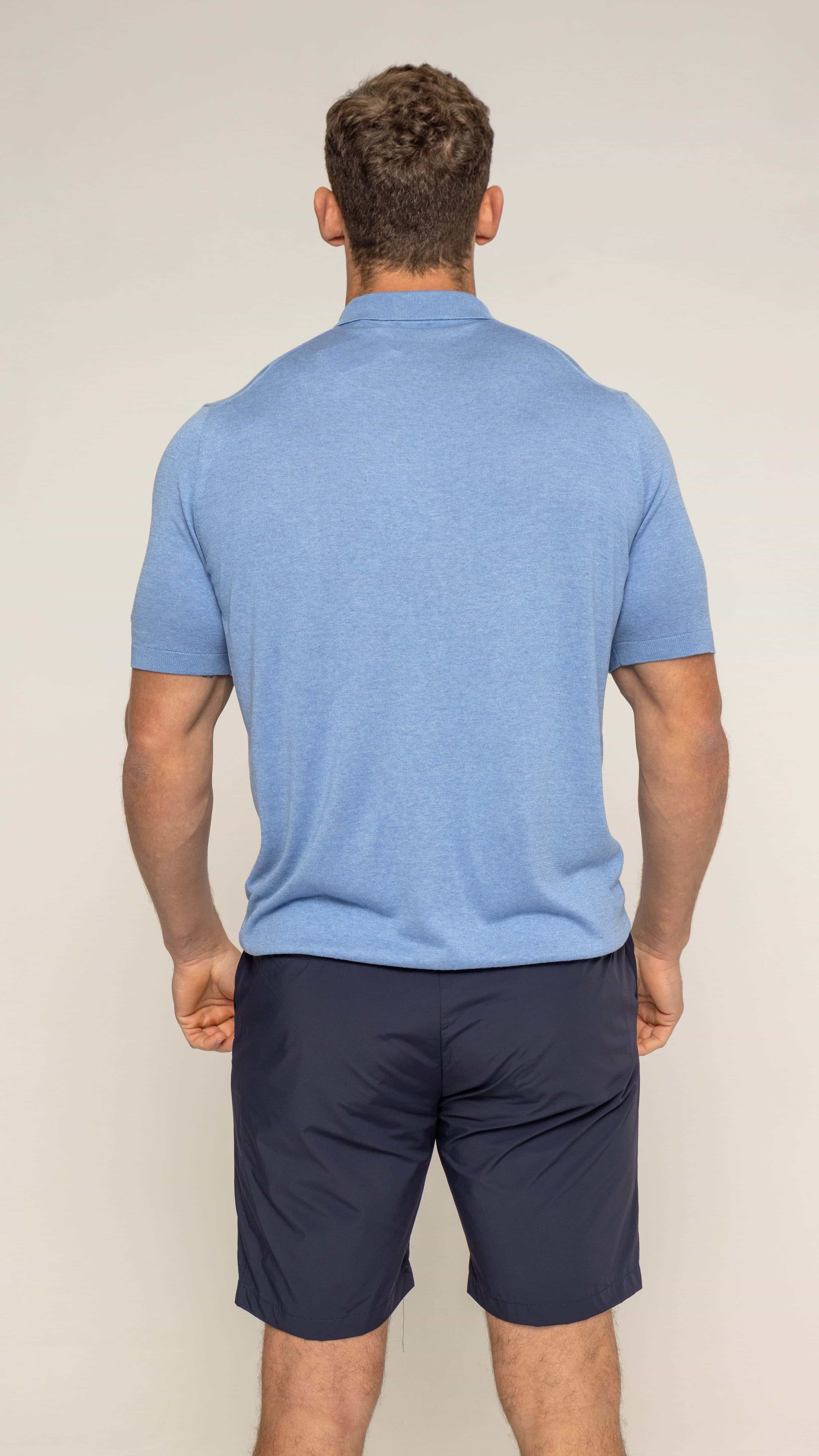 Bulletto Zipped Knitted Polo Shirt - Sky