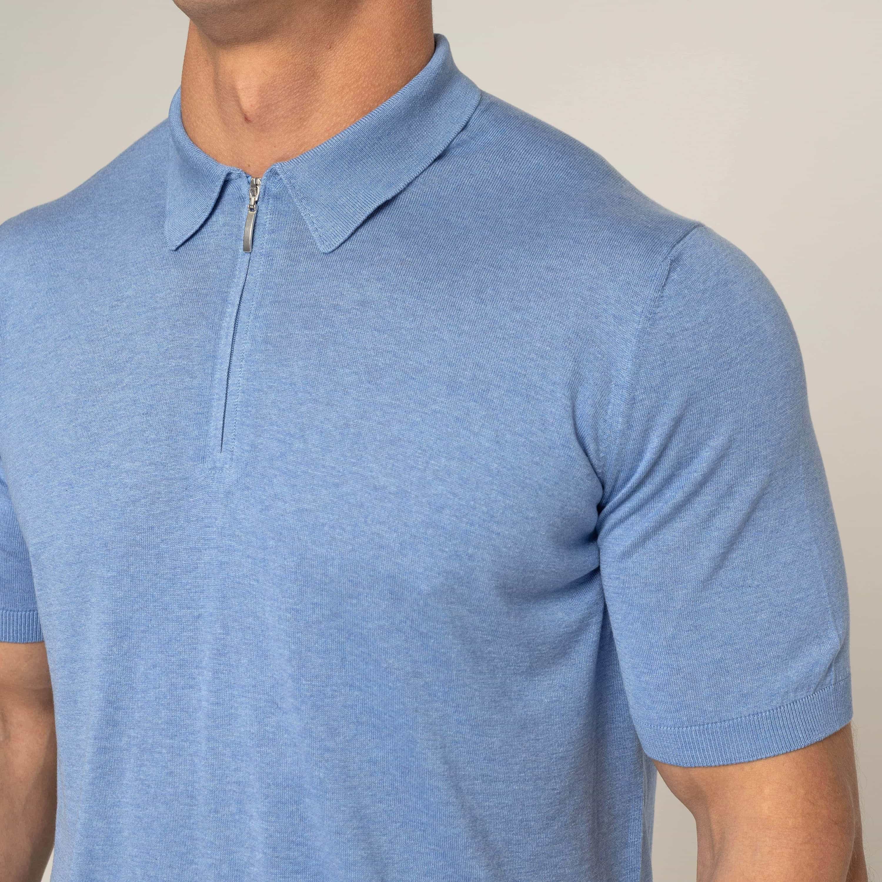 Bulletto Zipped Knitted Polo Shirt - Sky