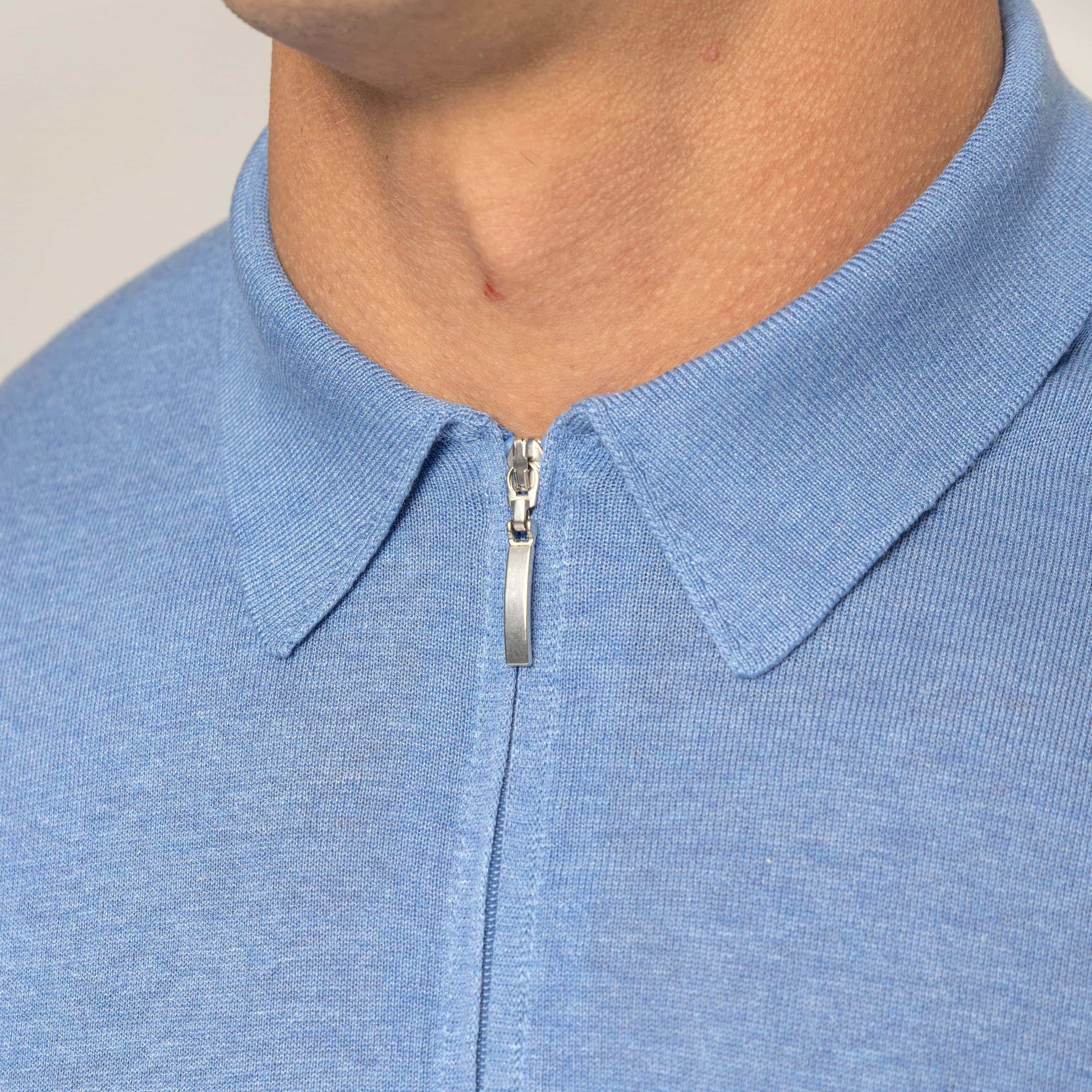Bulletto Zipped Knitted Polo Shirt - Sky