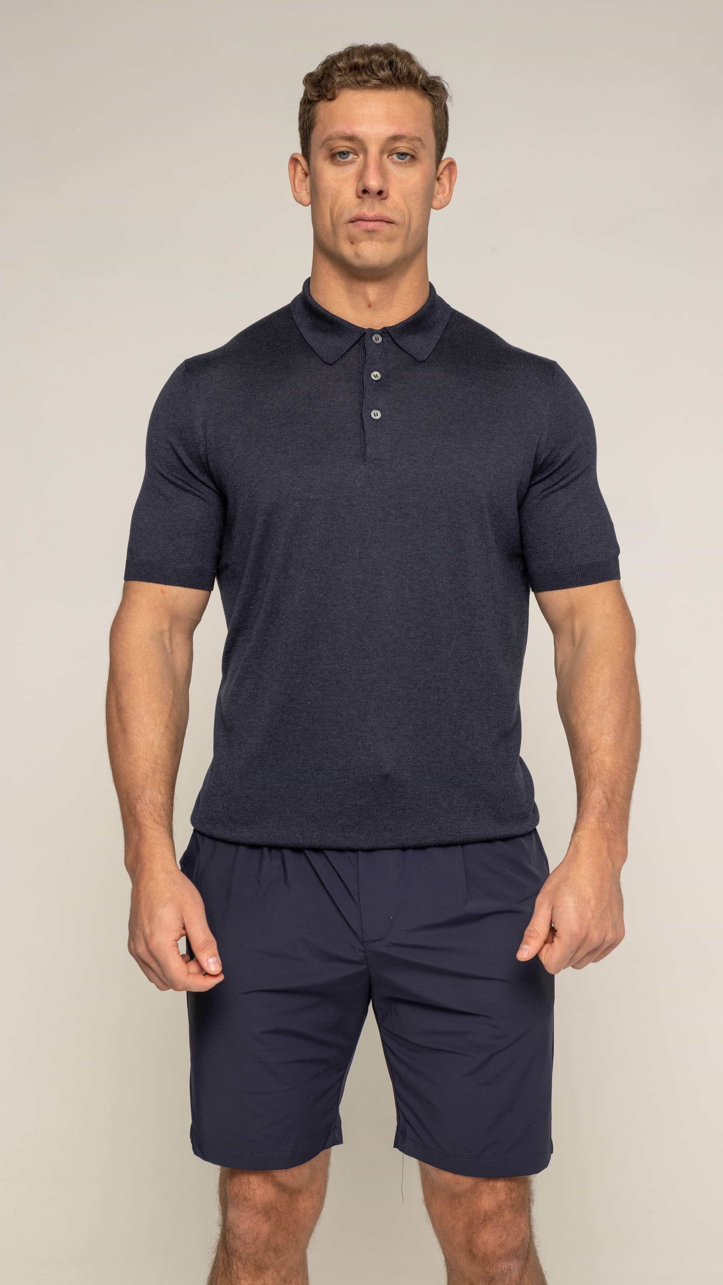 Bulletto Zipped Knitted Polo Shirt - Dark Blue