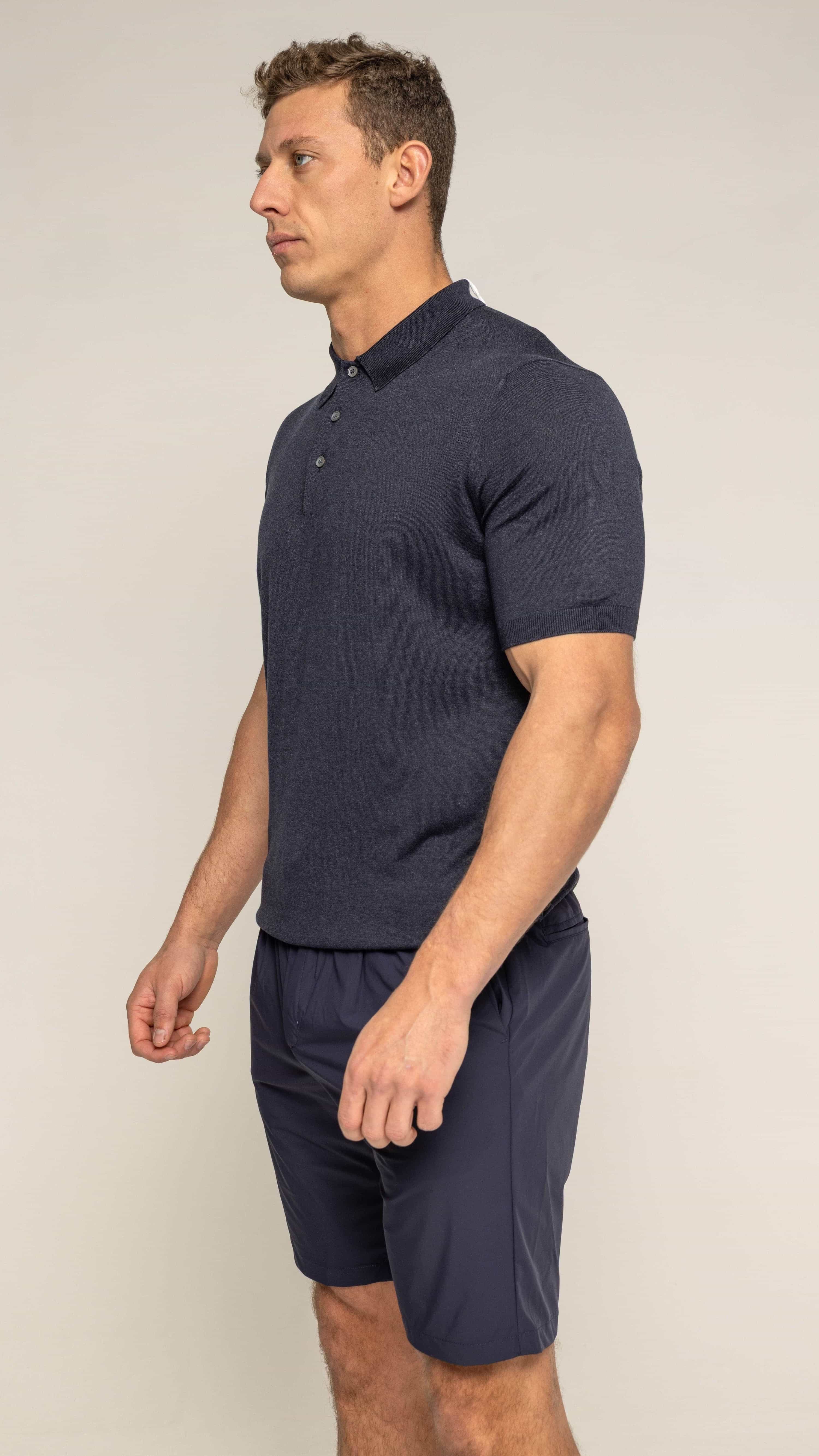 Bulletto Zipped Knitted Polo Shirt - Dark Blue