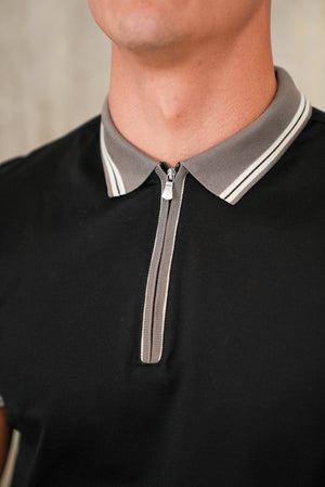 Bulletto Pique Zipped Polo Shirt Black & Grey