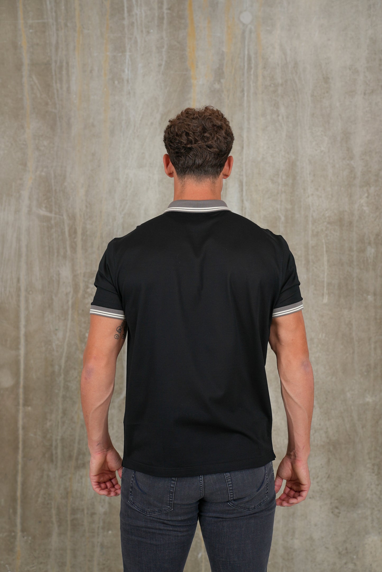 Pique Zipped Polo Shirt (Black & Grey)