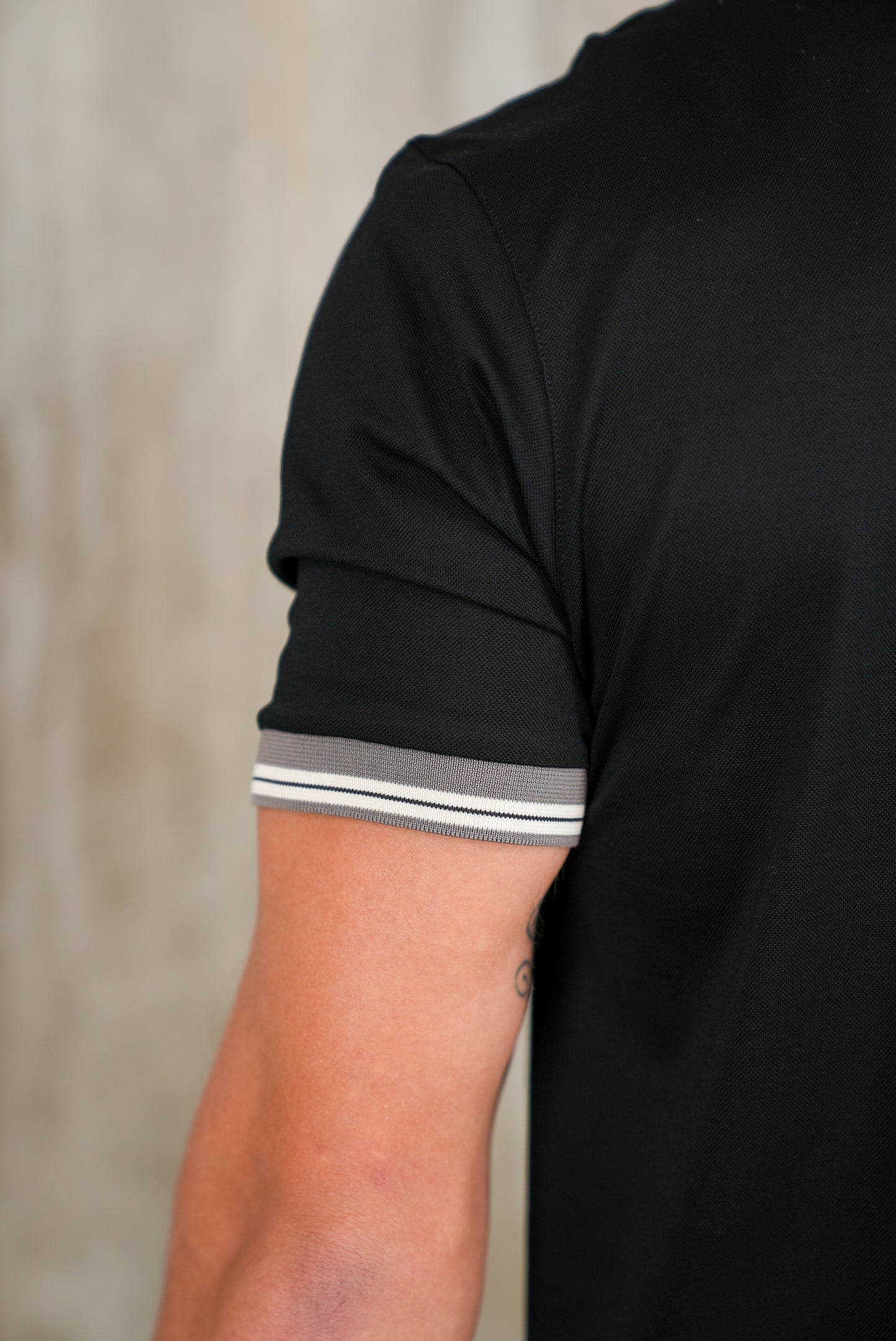 Pique Zipped Polo Shirt (Black & Grey)