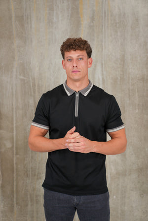 Bulletto Pique Zipped Polo Shirt Black & Grey