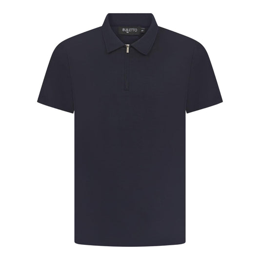 Mercerised Zipped Polo Shirt - Navy