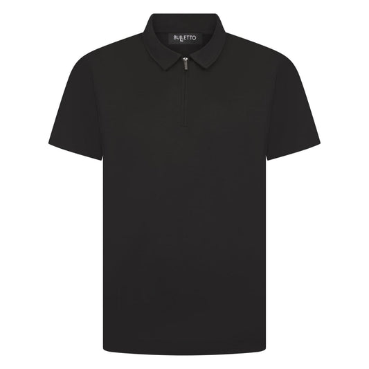 Mercerised Zipped Polo Shirt - Black