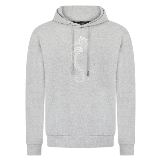 Seahorse Embroidered Hoodie - Marl / White