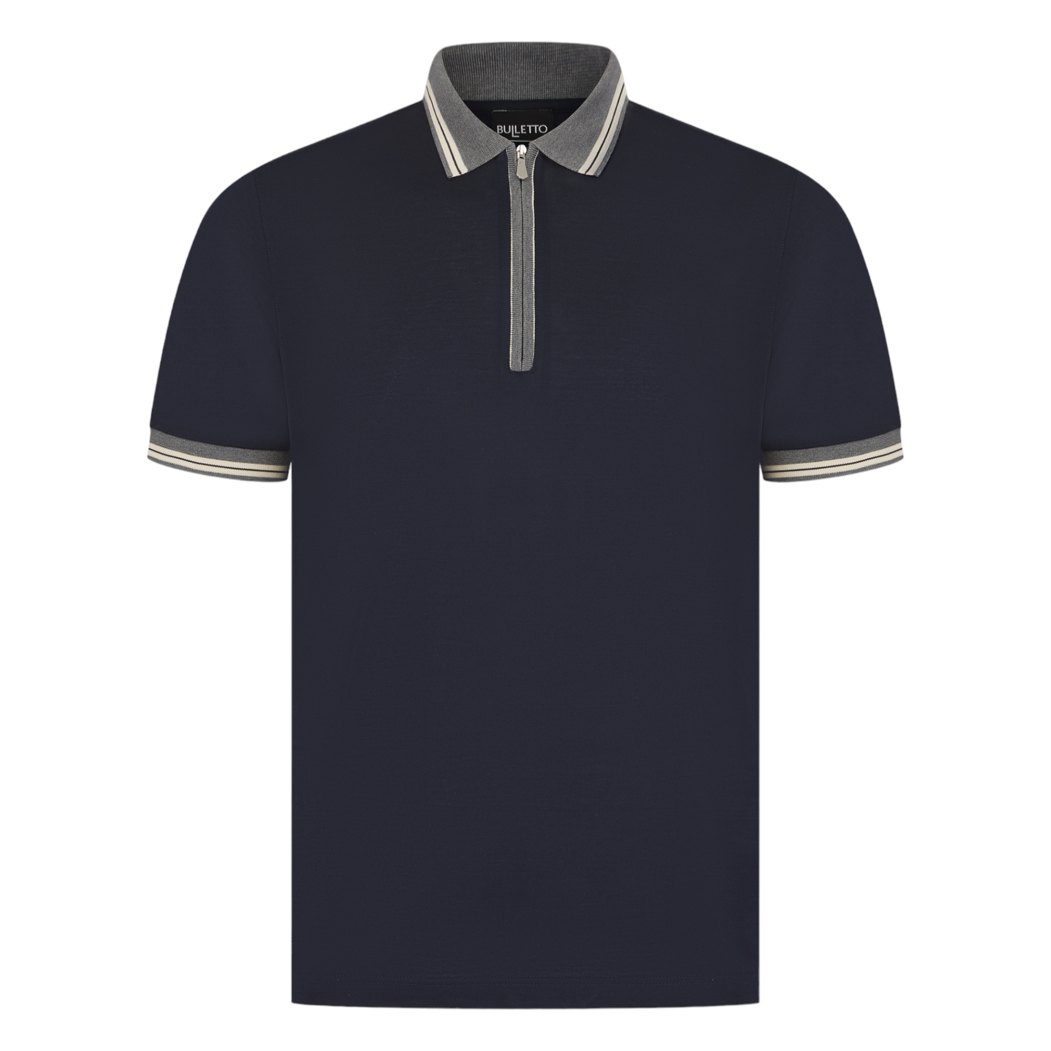 Bulletto Pique Zipped Polo Shirt - Navy / Grey