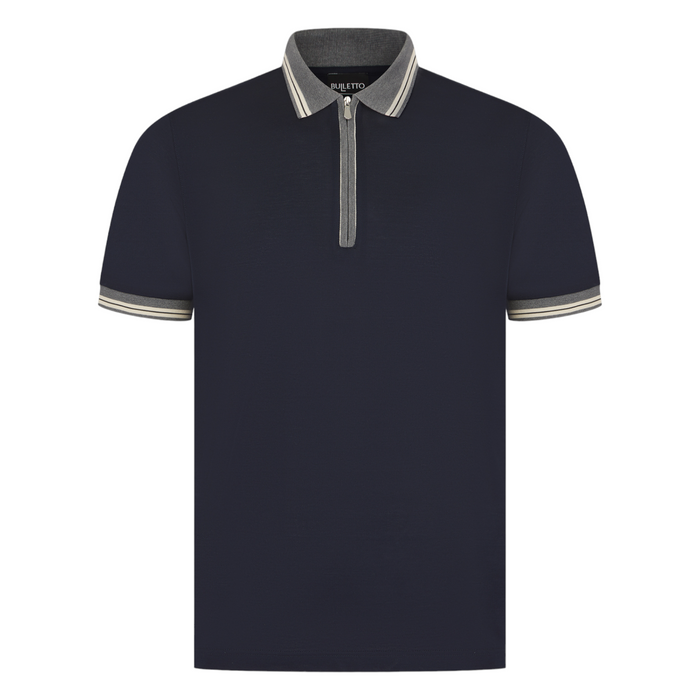 Bulletto Pique Zipped Polo Shirt - Navy / Grey